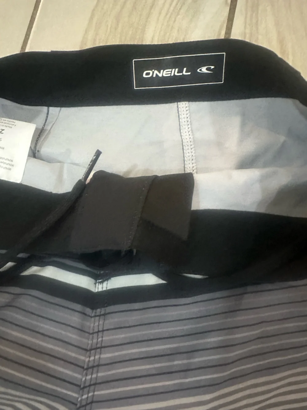 O'Neill Black and White Striped Swim Trunks